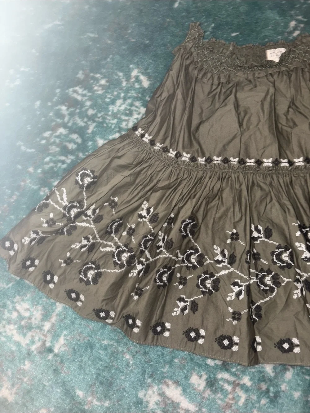 KATE SPADE BROOME STREET Embroidered Floral Poplin Skirt Green Medium